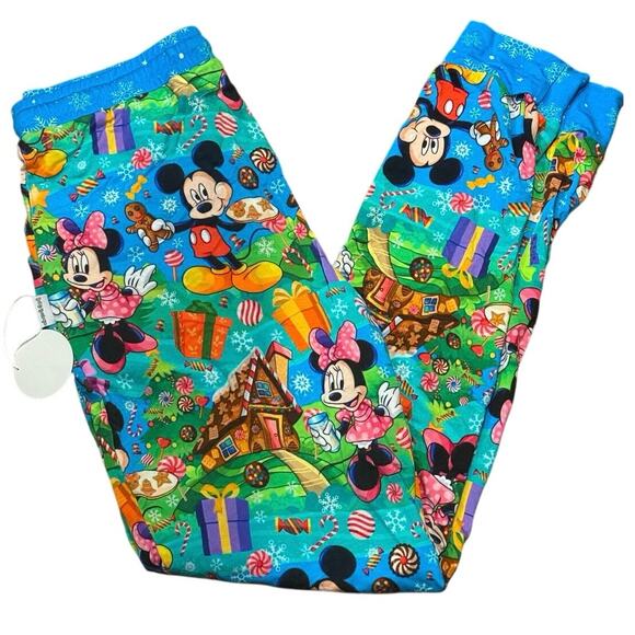 NWT Bad & Bamboojee Disney Christmas Joggers Mickey Minnie Gingerbread Sz. Small - Picture 1 of 11